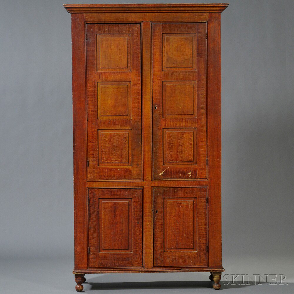 Appraisal: Large Grain-painted Paneled Cupboard New England first half th century