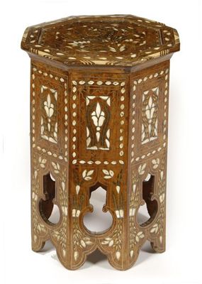 Appraisal: A Moroccan inlaid table octagonal section inlaid with mother of