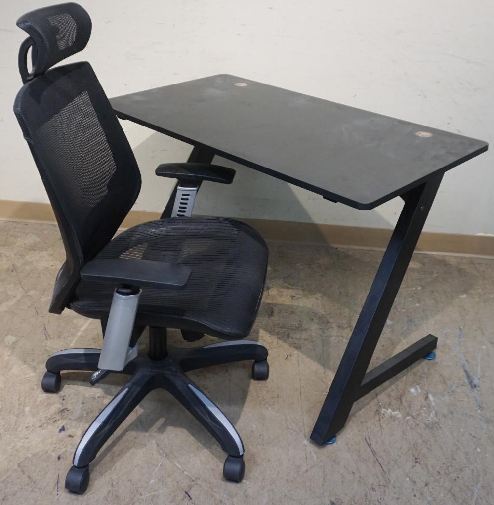 Appraisal: Z'-SHAPE COMPUTER DESK AND MESH SWIVEL SEAT OFFICE CHAIR DESK