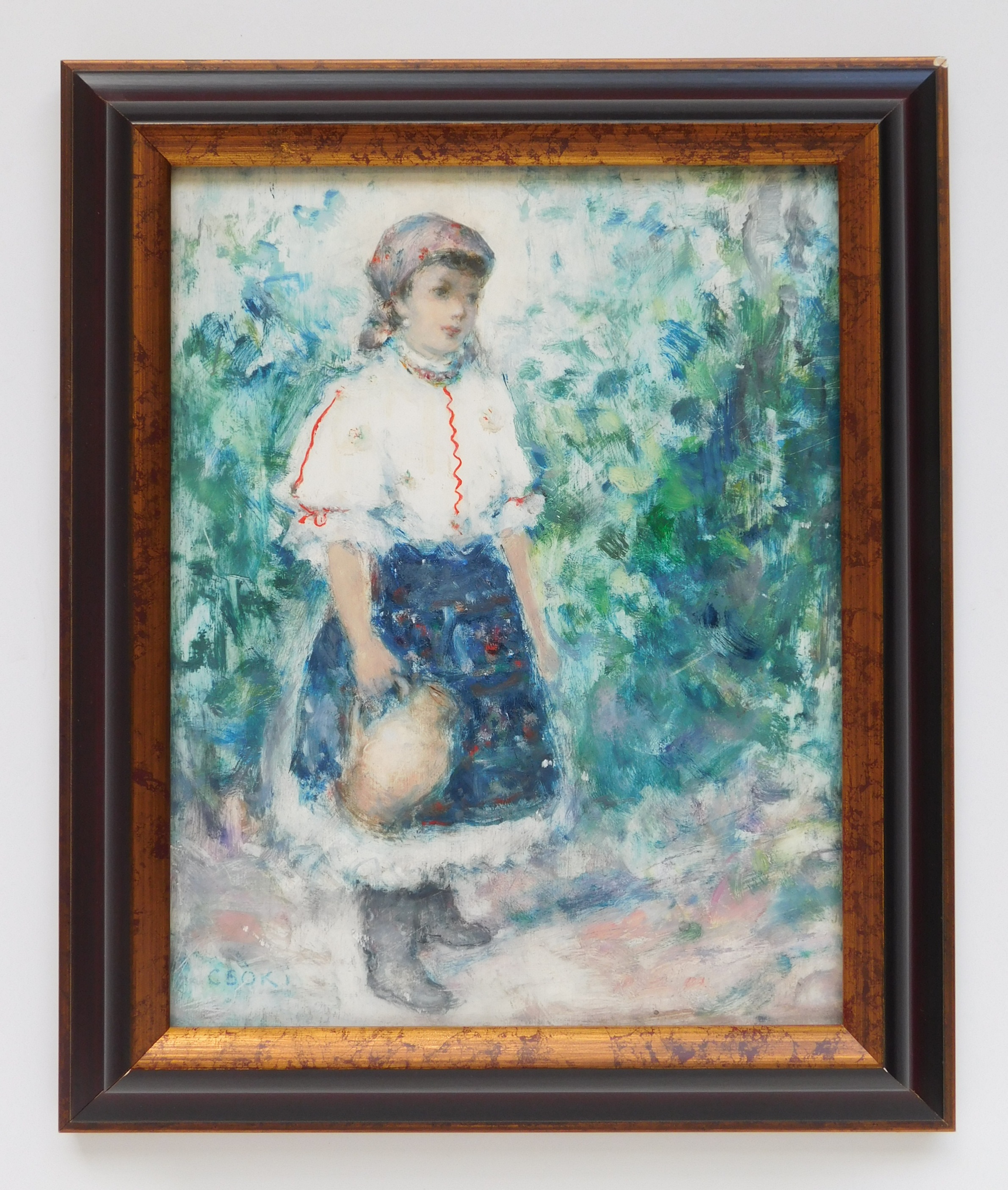 Appraisal: Istvan Csok Hungarian - Girl with Jug- oil on board