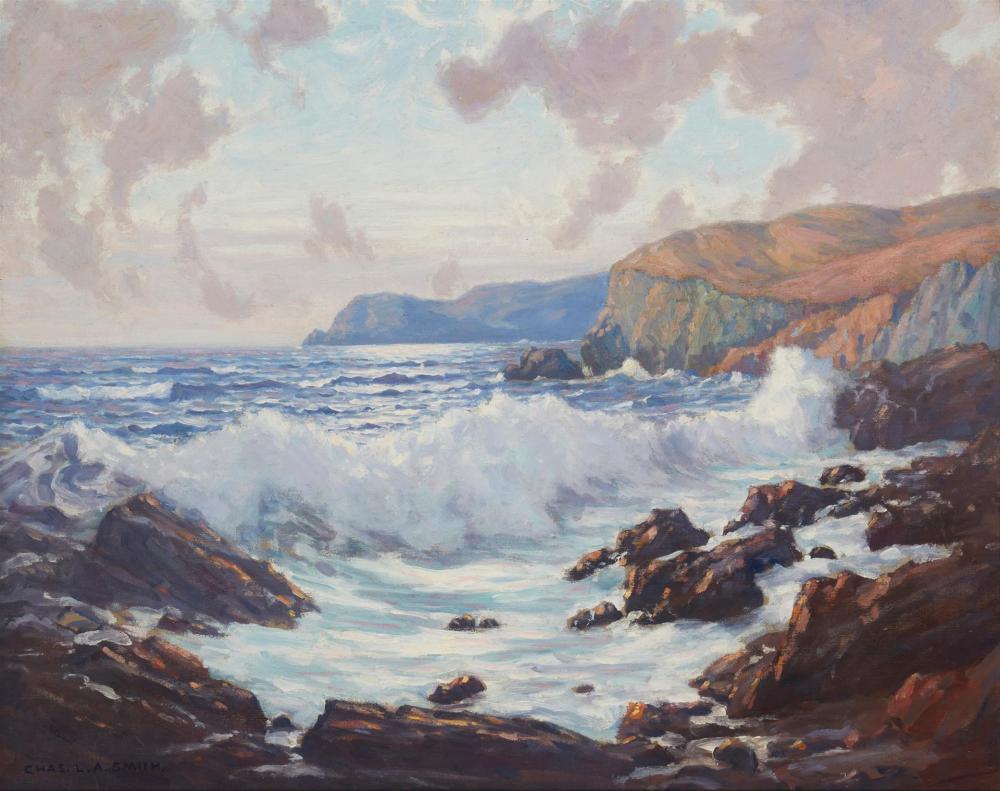 Appraisal: Charles L A Smith - Crashing waves on a rocky