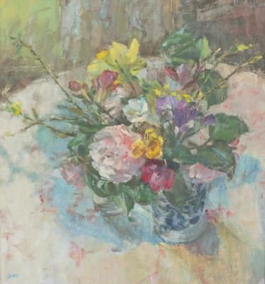 Appraisal: Diana M Armfield RA British born Spring Flowers with Amoretti