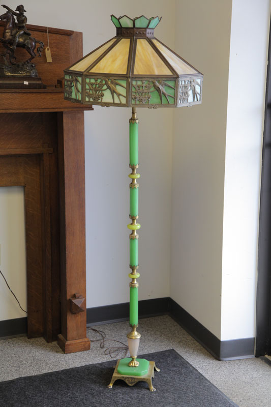 Appraisal: FLOOR LAMP Green onyx and brass base with an openwork