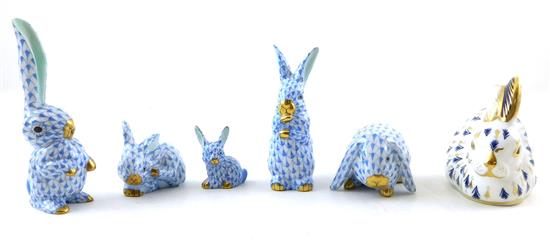 Appraisal: Mostly th C Herend blue fishnet miniature rabbit figurines six