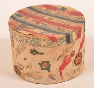 Appraisal: Cardboard Covered Canister with Fabric Designs Cardboard Covered Canister with