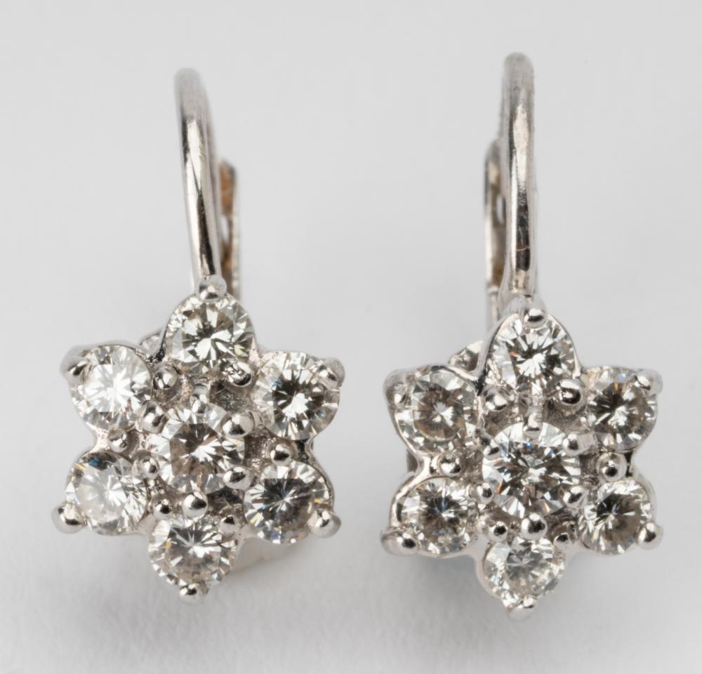 Appraisal: PAIR OF KARAT WHITE GOLD DIAMOND EARRINGScontaining full-cut diamonds H-J