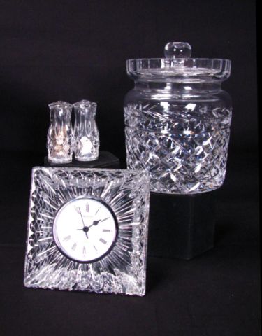 Appraisal: Waterford Crystal Clock amp Cracker Jar including inch tall lidded