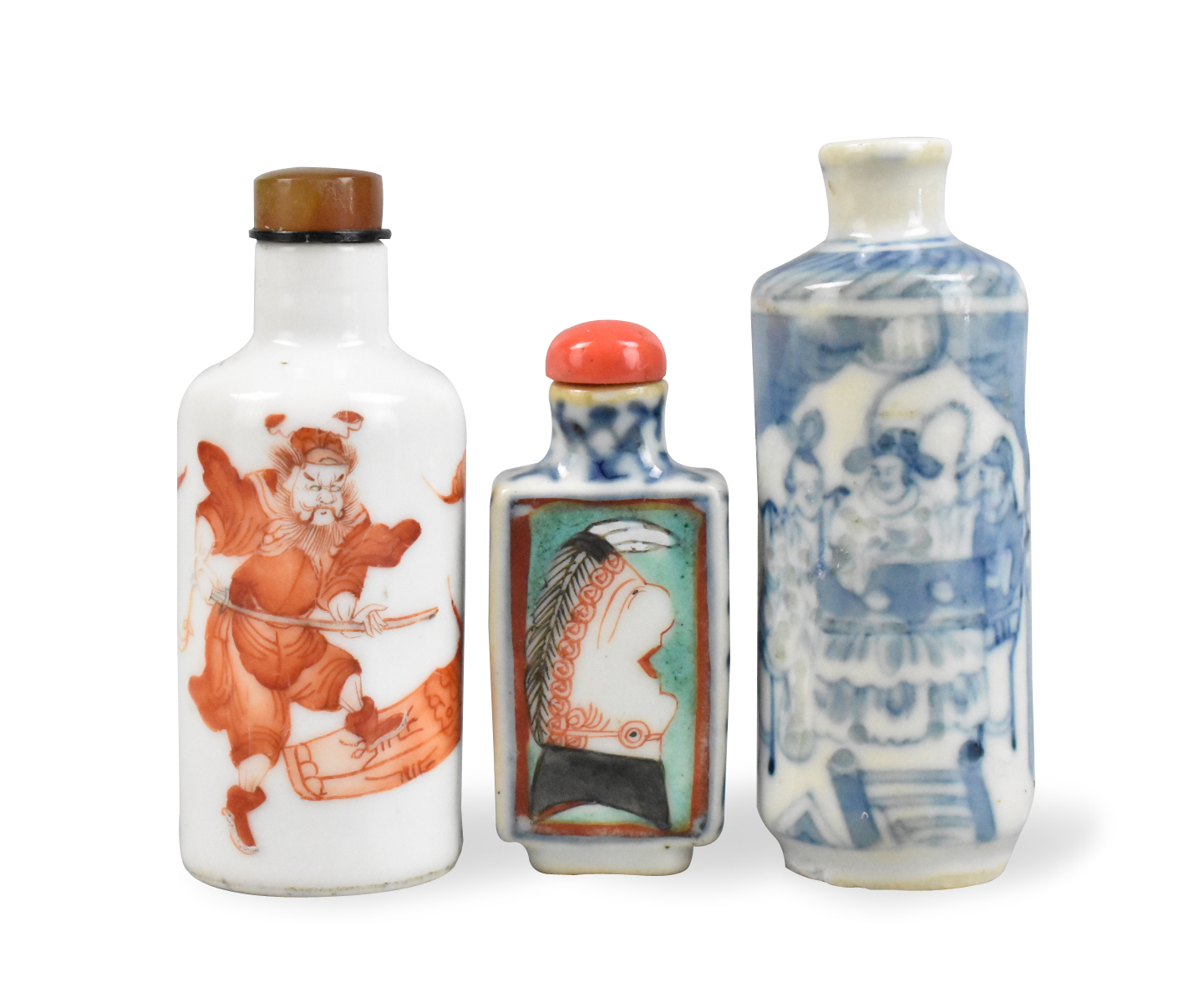 Appraisal: Three Chinese porcelain snuff bottles with figures dating form the