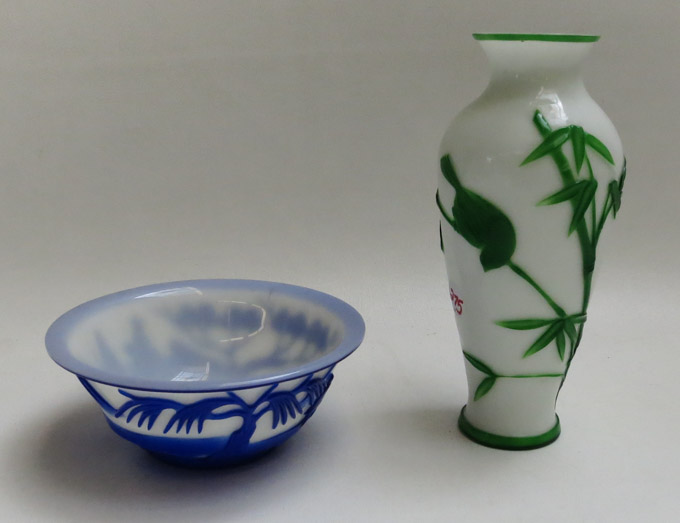 Appraisal: TWO CHINESE PEKING GLASS VESSELS including a green cut to