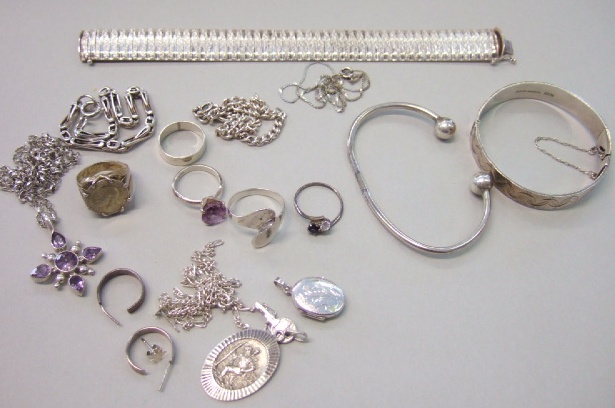 Appraisal: Mostly silver jewellery comprising a wide bracelet two chain link