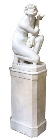 Appraisal: Neoclassical carved white marble sculpture Crouching Venus signed verso P