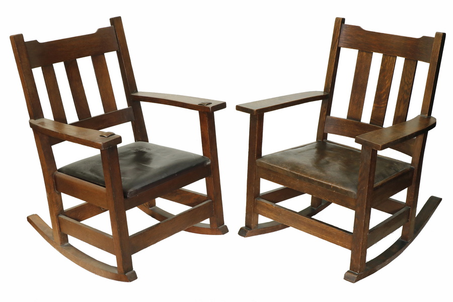 Appraisal: PR OF OAK ROCKING CHAIRS Pair of Arts and Crafts