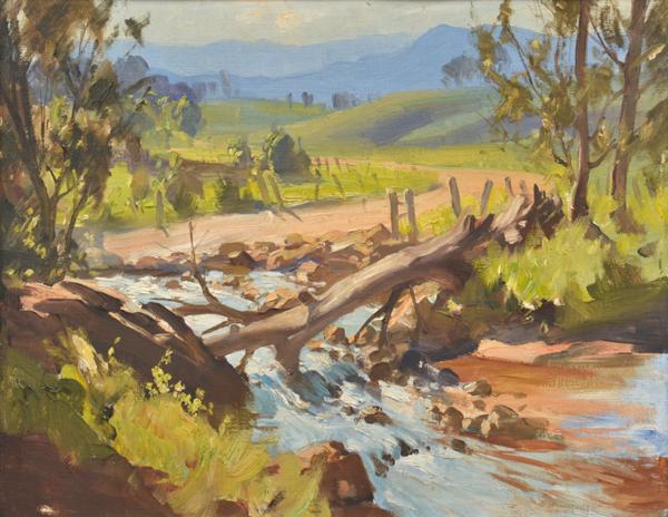 Appraisal: JOHN LOXTON - Sunlit Stream oil on canvas board JOHN