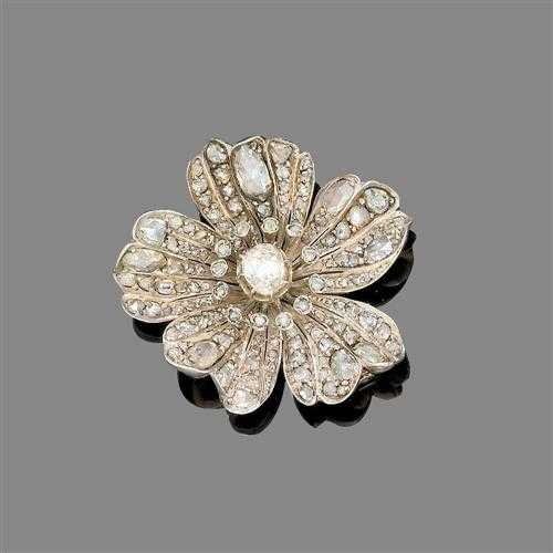 Appraisal: DIAMOND BROOCH PENDANT ca Silver over red gold Decorative brooch