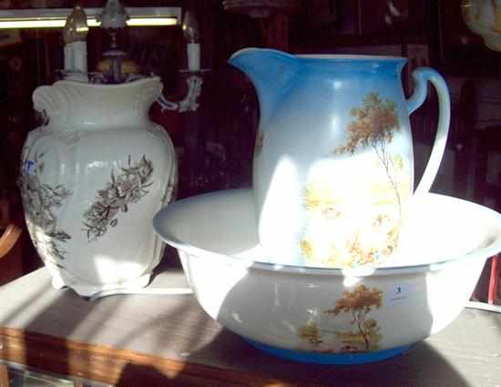 Appraisal: AN EDWARDIAN JUG AND BASIN SET AND ONE VICTORIAN JUG