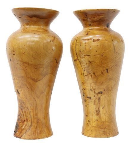 Appraisal: pair Large spalted pecan turned wood vases signed J Copeland