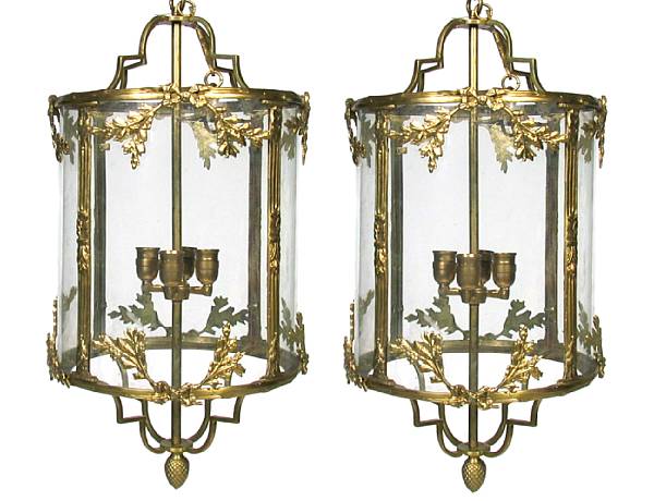 Appraisal: A pair of English style gilt bronze lanterns height in