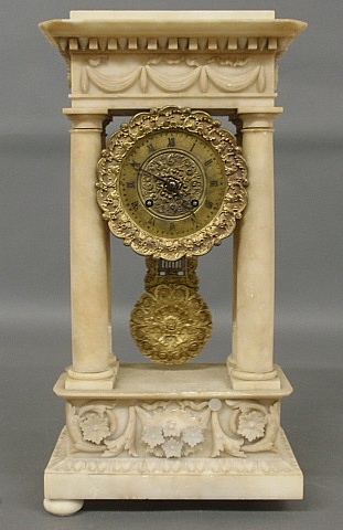 Appraisal: - French Empire alabaster portico clock with brass dial As