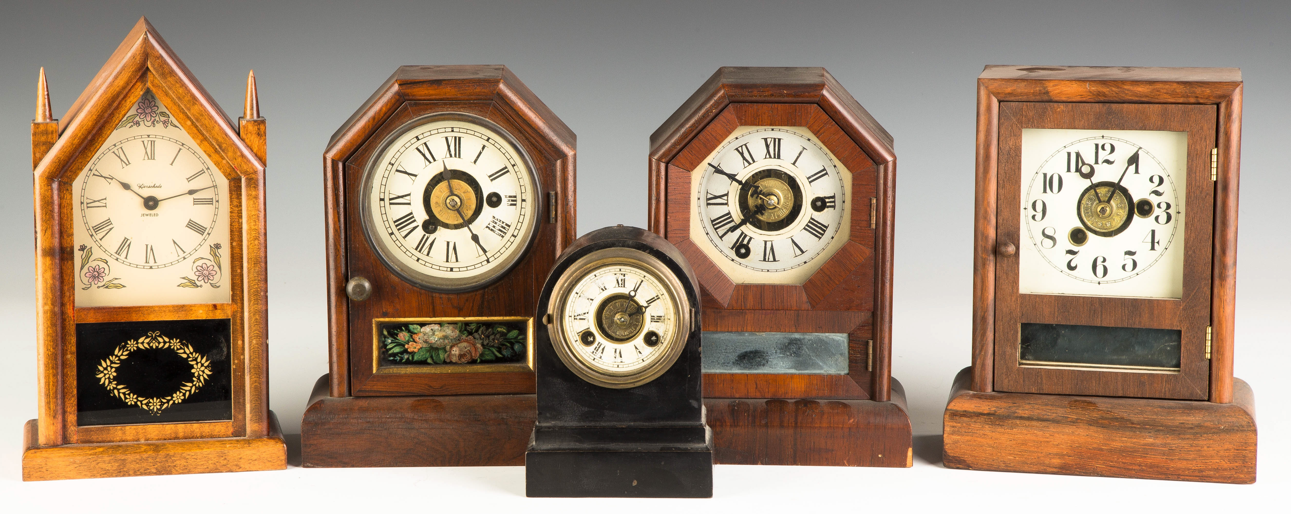 Appraisal: Group of Miniature Cottage Clocks and a Terryville Iron Front