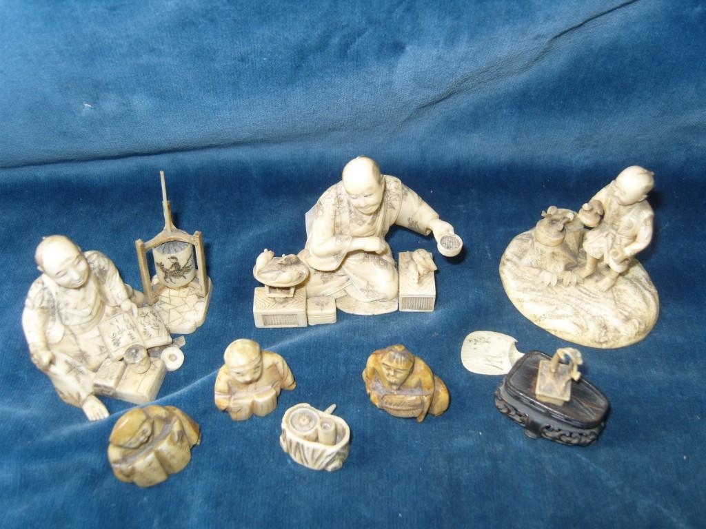 Appraisal: A small collection of th century Japanese carved ivory figures