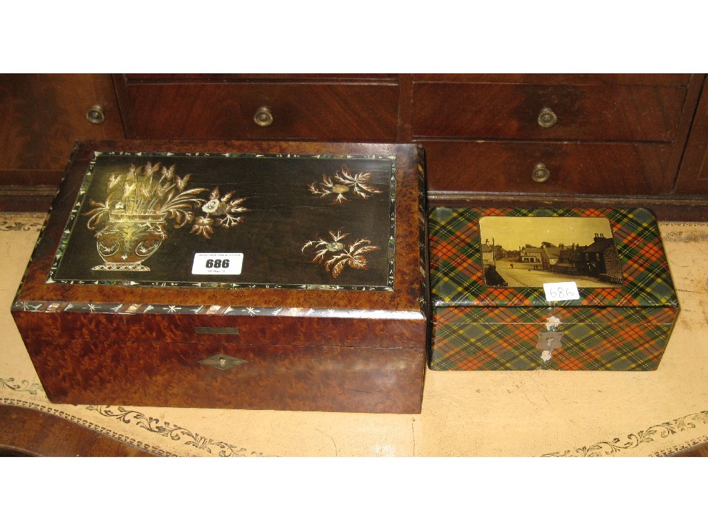 Appraisal: Lot comprising inlaid jewellery box and a tartanware box