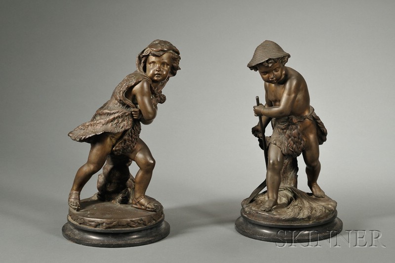 Appraisal: Pair of Continental Bronze Figures of Allegorical Cherubs late th