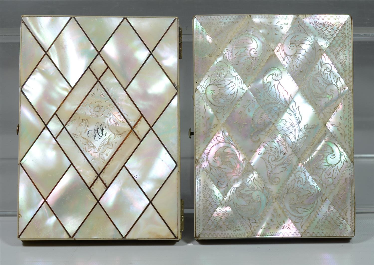 Appraisal: Mother of pearl card cases one with fitted accordion silk