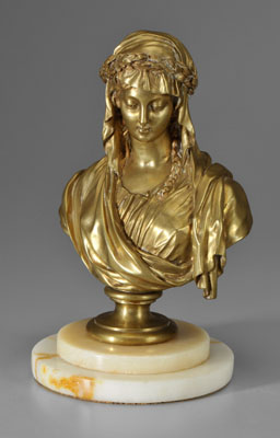 Appraisal: Cast brass bust female figure in classical dress with laurel