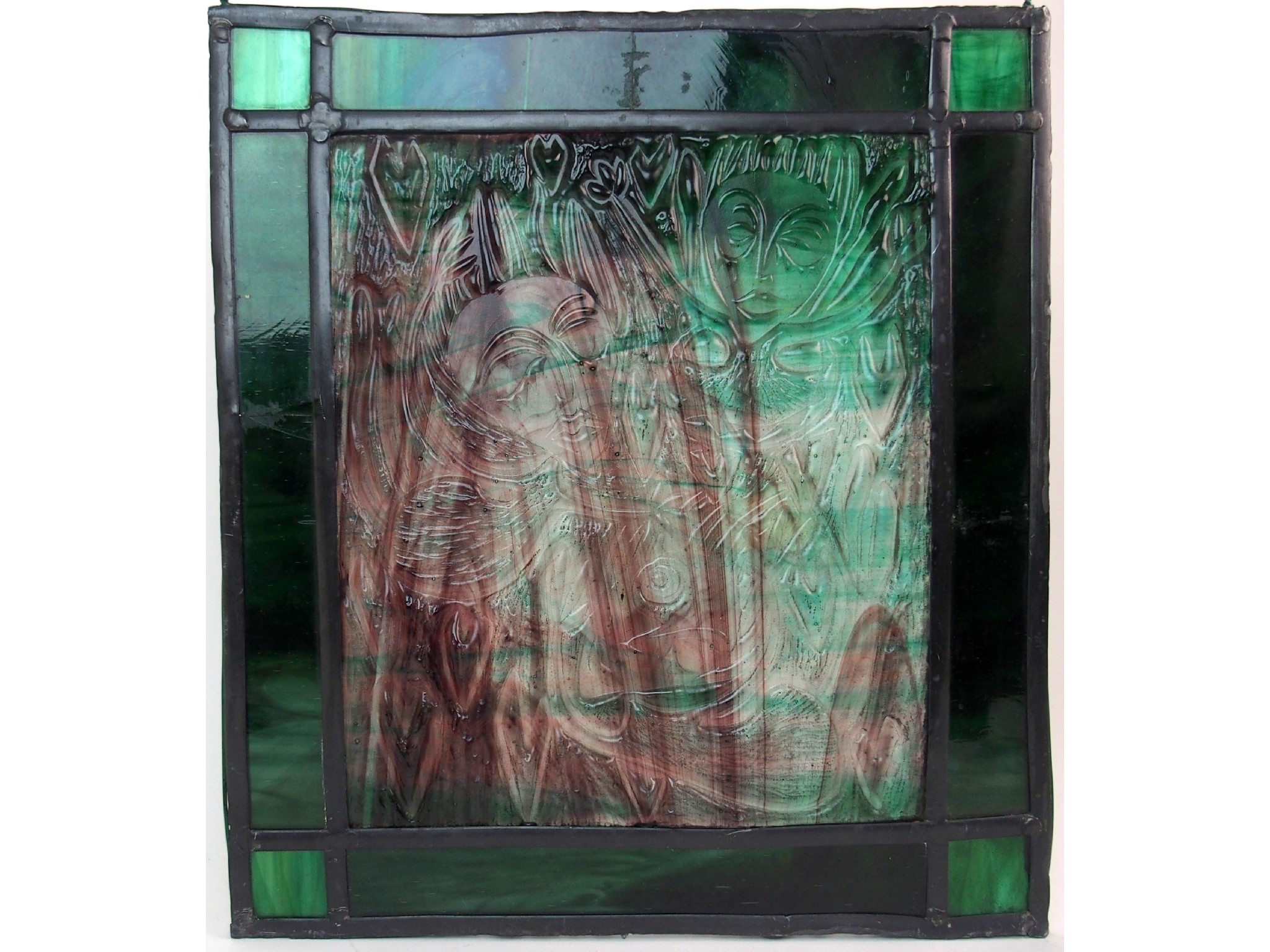 Appraisal: A leaded and stained glass panel Water Sprites rectangular panel