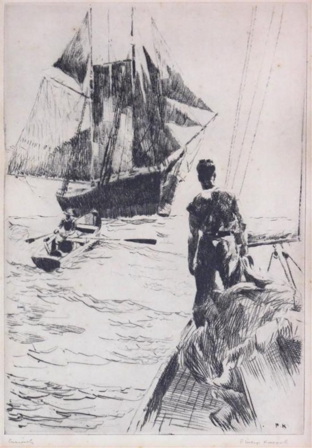 Appraisal: Philip Kappel American - Curiosity etching depicts three boats on