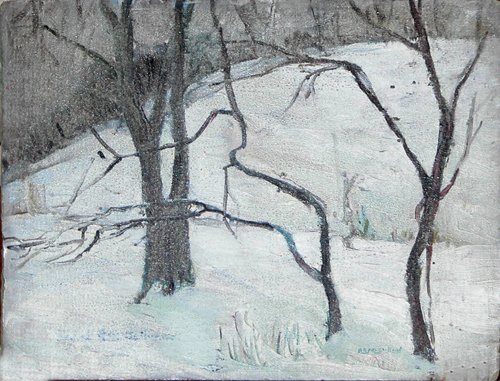 Appraisal: Group of Four Landscape Oil on Panel Winter Sky and