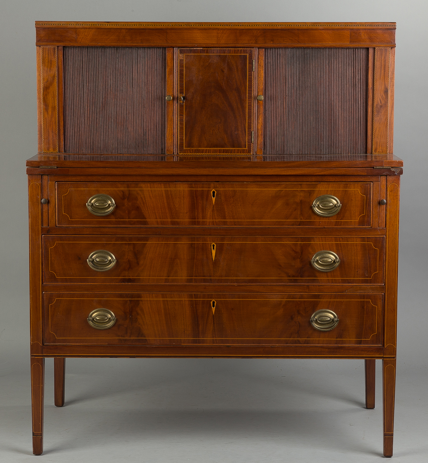 Appraisal: Inlaid Mahogany Hepplewhite Tambour Desk th Century