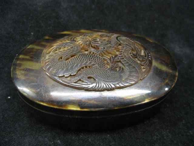 Appraisal: Chinese Carved Tortoise Shell Box with dragon design oval ''