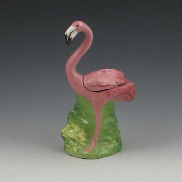 Appraisal: Rick Wisecarver flamingo figurine with cover Signed Rick Wisecarver Small