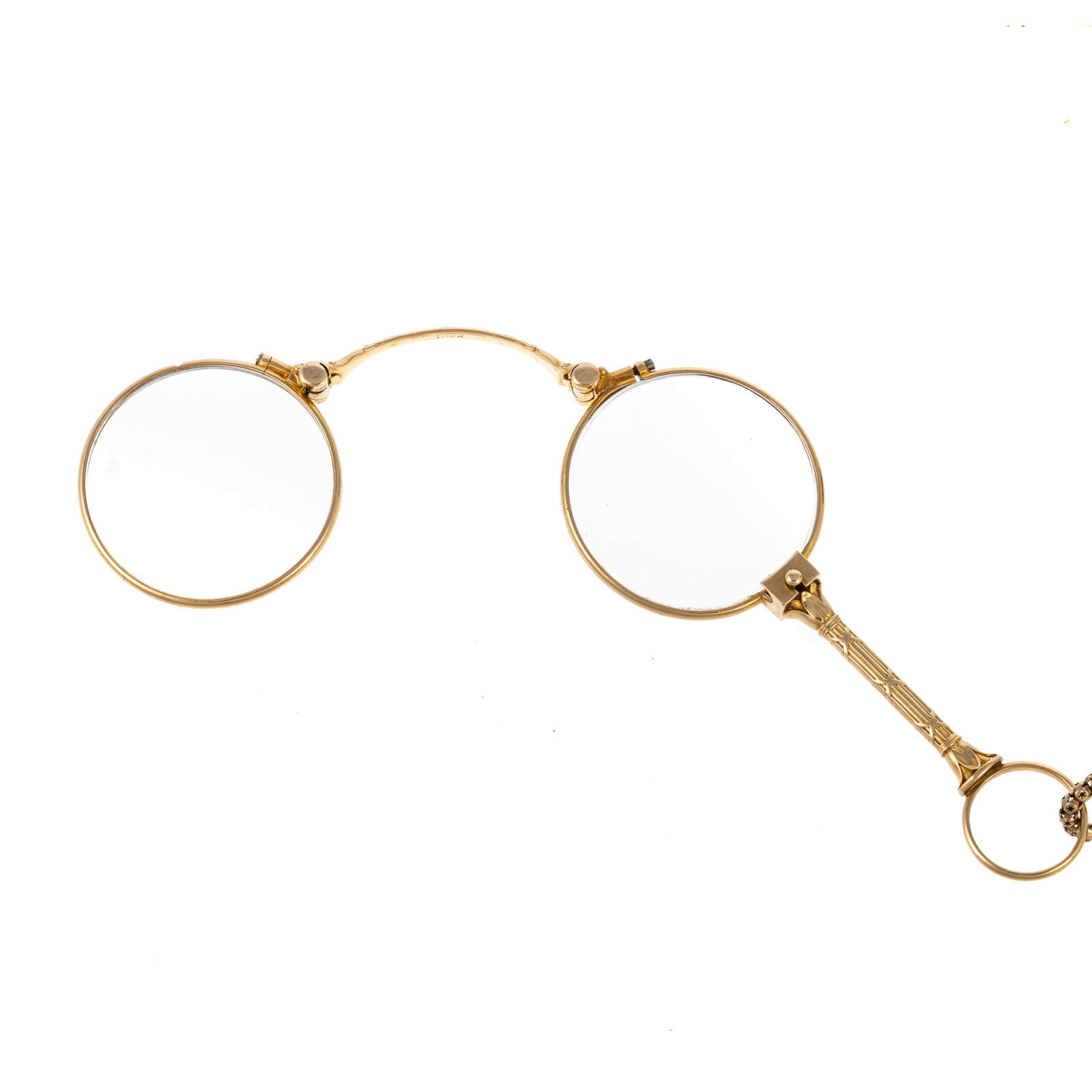 Appraisal: AN EDWARDIAN K LORGNETTE ON CHAIN K yellow gold antique