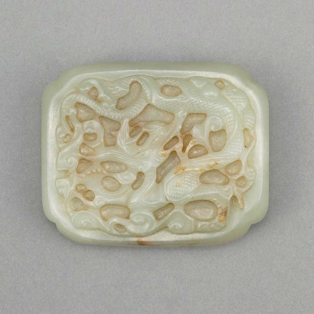 Appraisal: Chinese Celadon Jade Belt Buckle th th Century Of rectangular