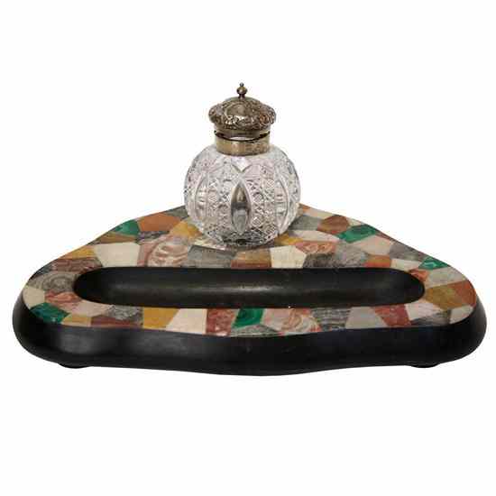 Appraisal: An English Derbyshire Specimen Marble and Cut Glass Inkwell circa