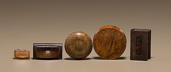 Appraisal: BURL AND TURNED SNUFF BOXES English and Continental th century