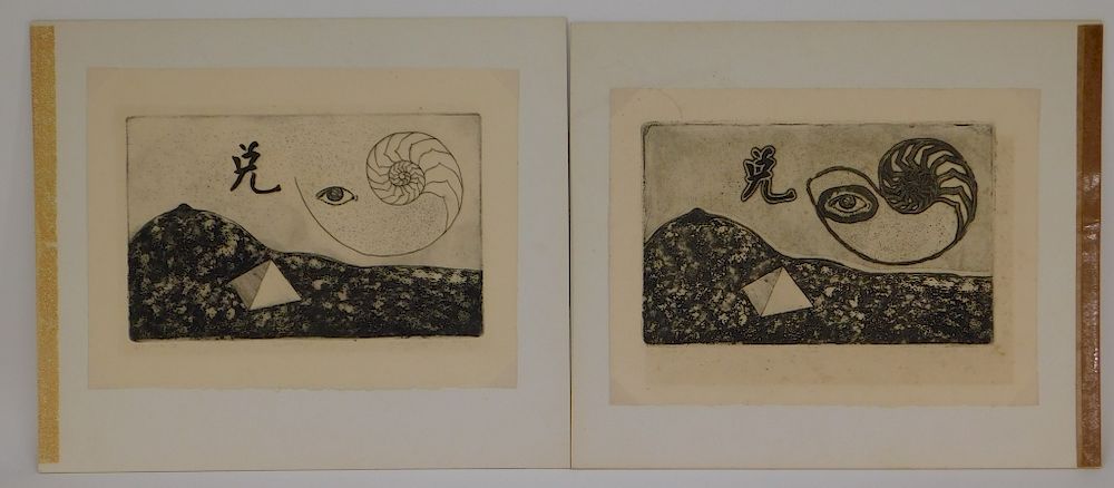 Appraisal: PR Allison Dugdale Surrealist Pyramid Etchings Allison Dugdale United States