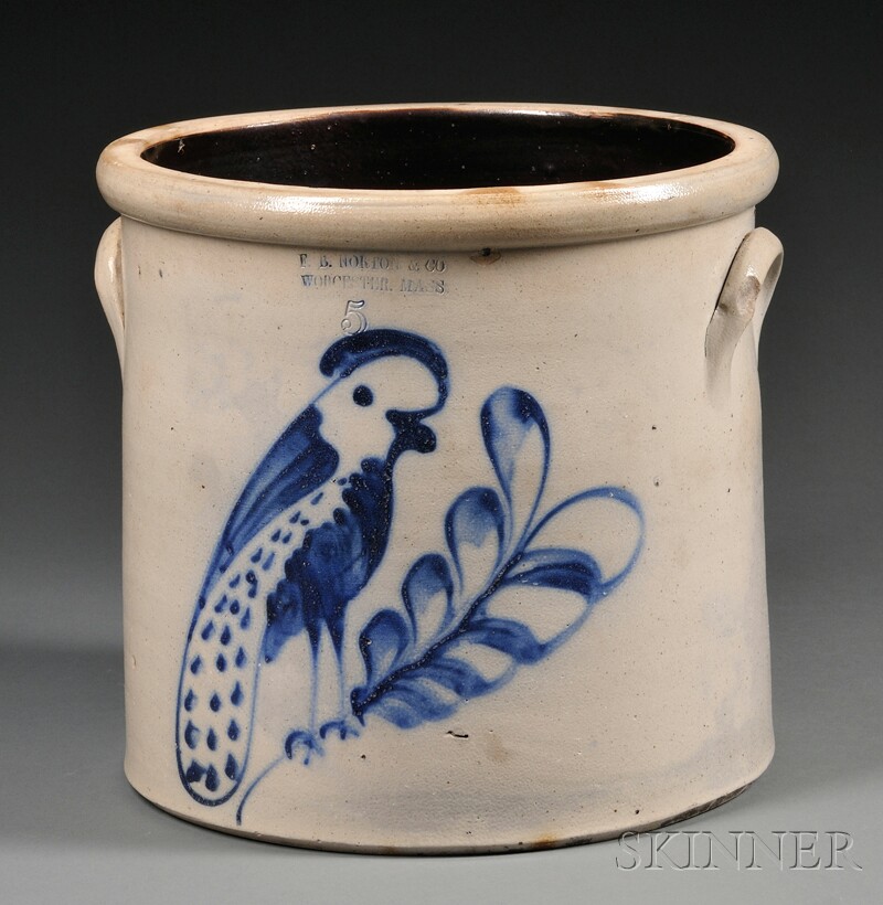 Appraisal: Cobalt Blue Decorated Stoneware Crock F B NORTON CO WORCESTER