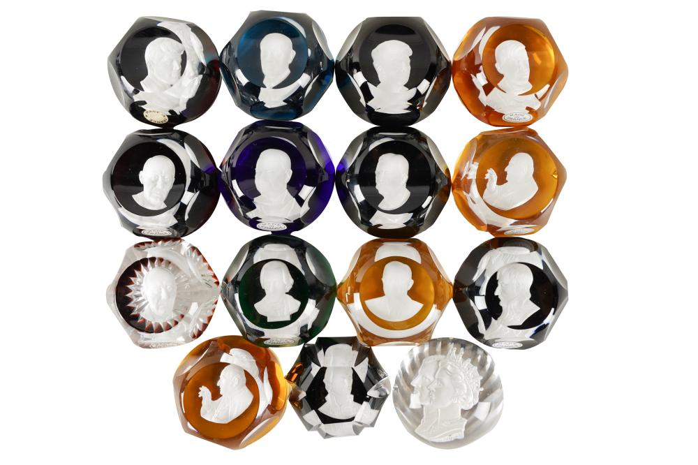 Appraisal: COLLECTION OF BACCARAT SULPHIDE PAPERWEIGHTScomprising presidential paperweights with boxes Condition