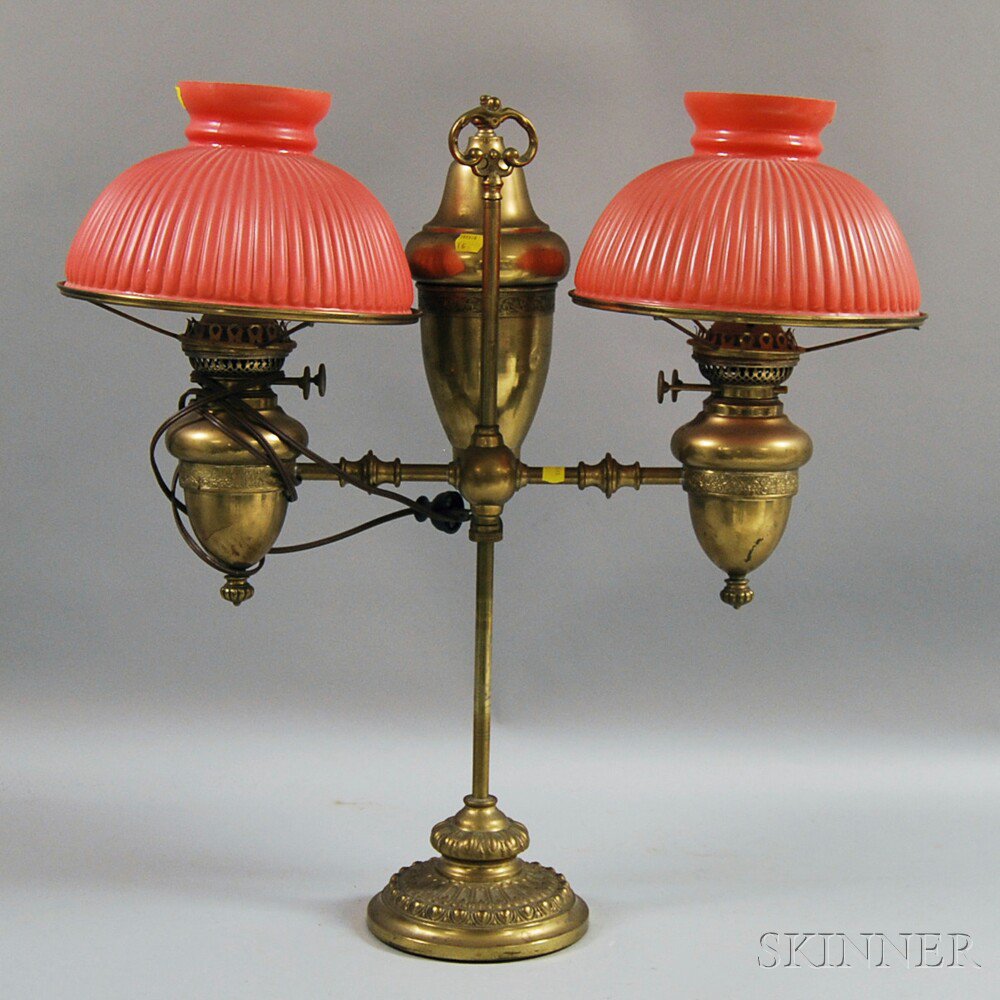 Appraisal: Edward Miller Co Duplex Brass Adjustable Double Student Lamp late