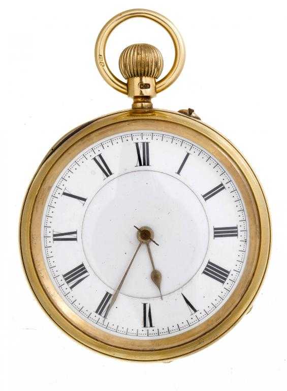 Appraisal: AN ENGLISH CT GOLD KARRUSEL WATCH the enamel dial with