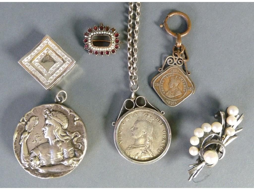 Appraisal: VICTORIAN SILVER FLORIN with loose silver frame as a pendant