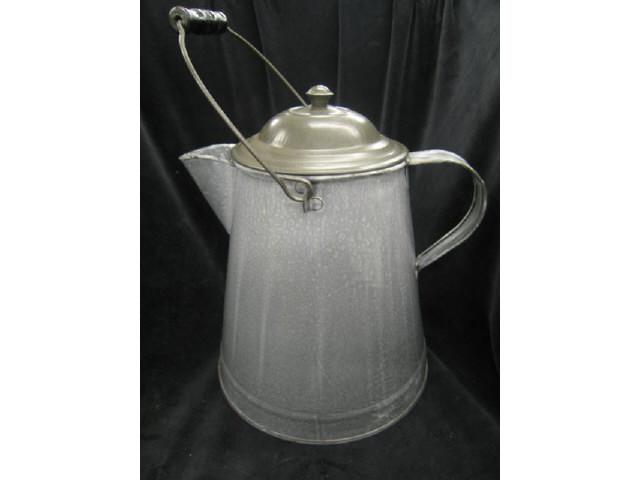 Appraisal: Graniteware Kettle swing handle a fine example