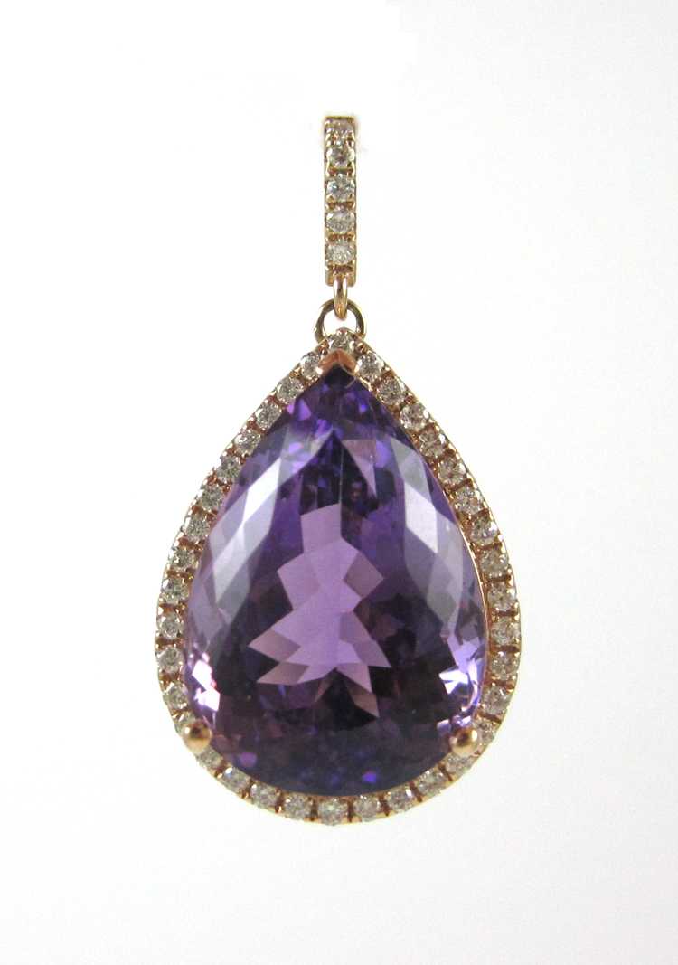 Appraisal: AMETHYST DIAMOND AND ROSE GOLD PENDANT The k rose gold