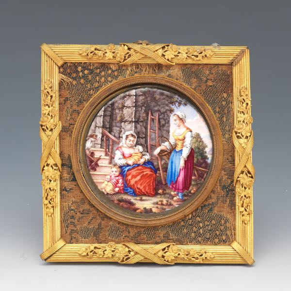 Appraisal: French Antique Enamel on Copper Miniature in D'Ore Bronze Frame