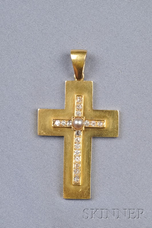 Appraisal: Antique kt Gold and Diamond Cross Pendant set with old