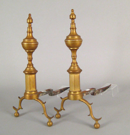 Appraisal: Pair of New York Federal brass andirons early th c