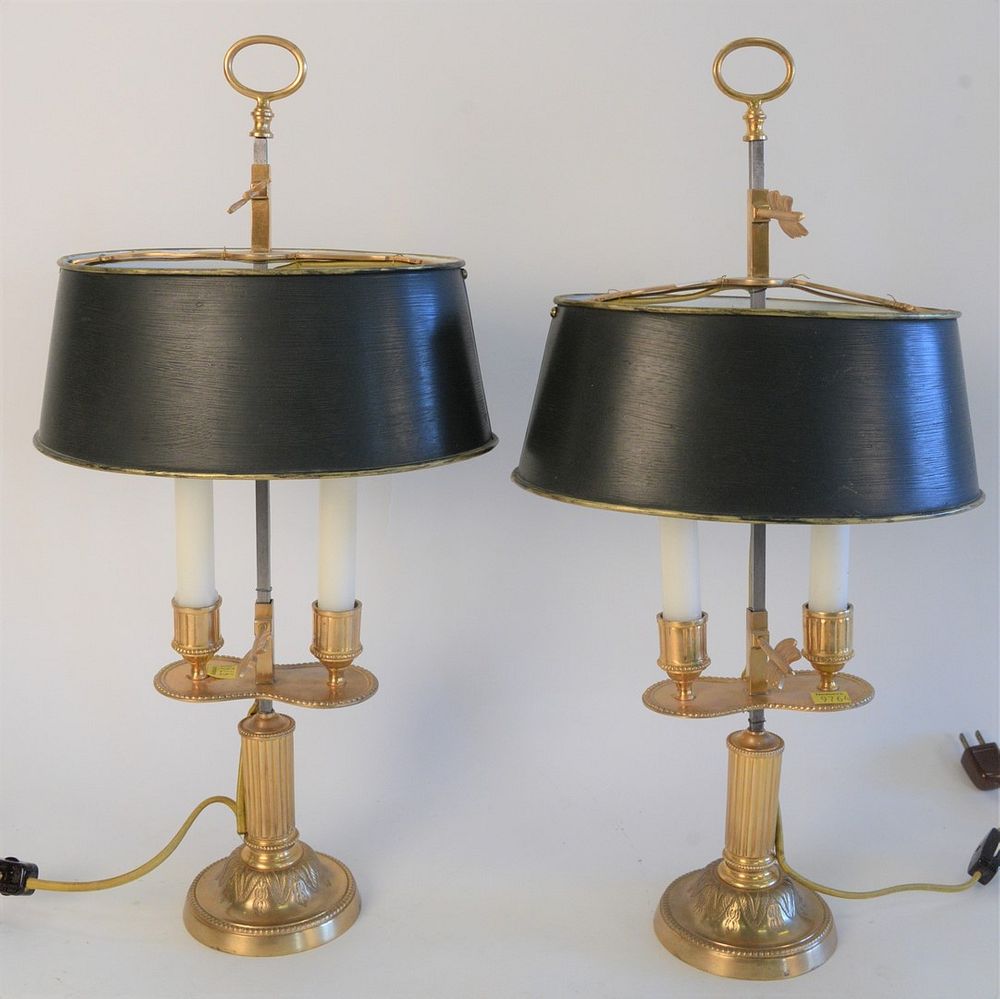 Appraisal: Pair of Small Gilt Bronze Bouillotte Style Table Lamps having